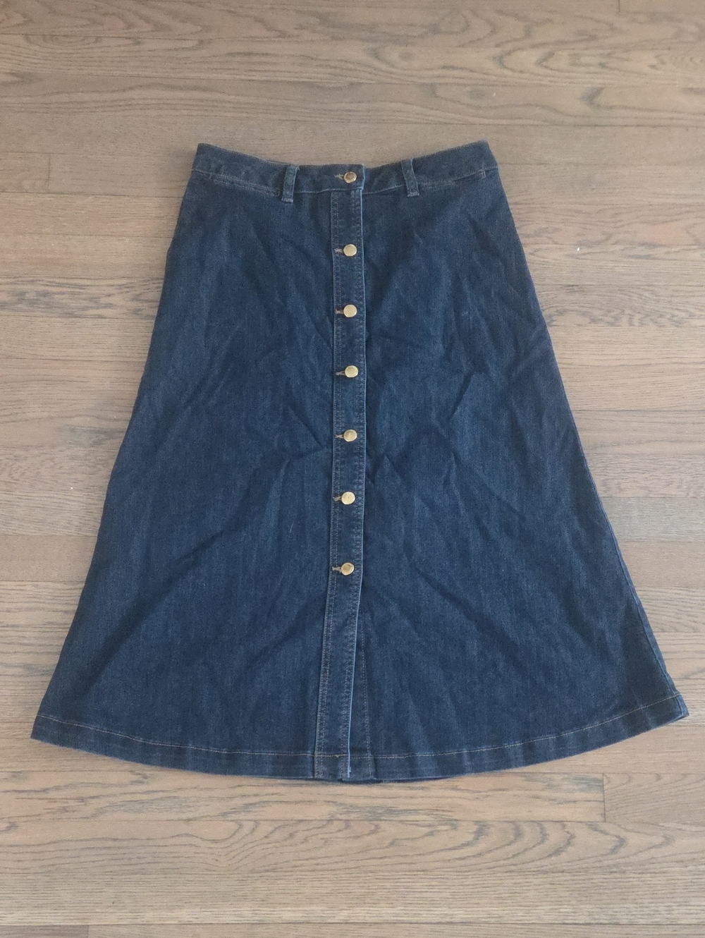 Liz Claiborne Dark Blue Button-Front A-Line Denim Skirt